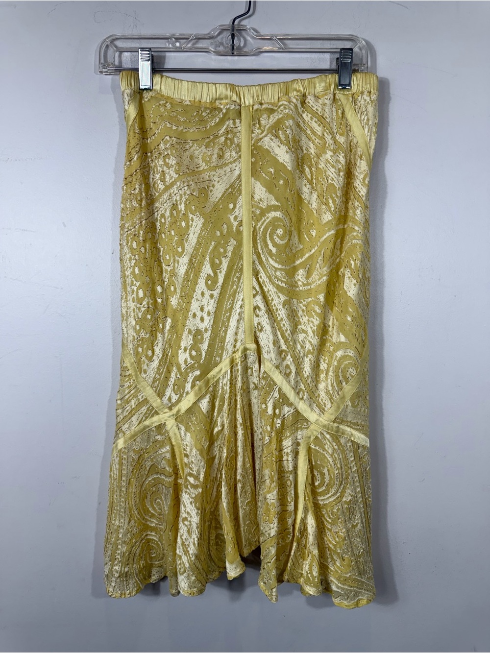 Vintage Roberto Cavalli Yellow Burnout Velvet Paisley Midi Skirt Size S - Picture 8 of 9